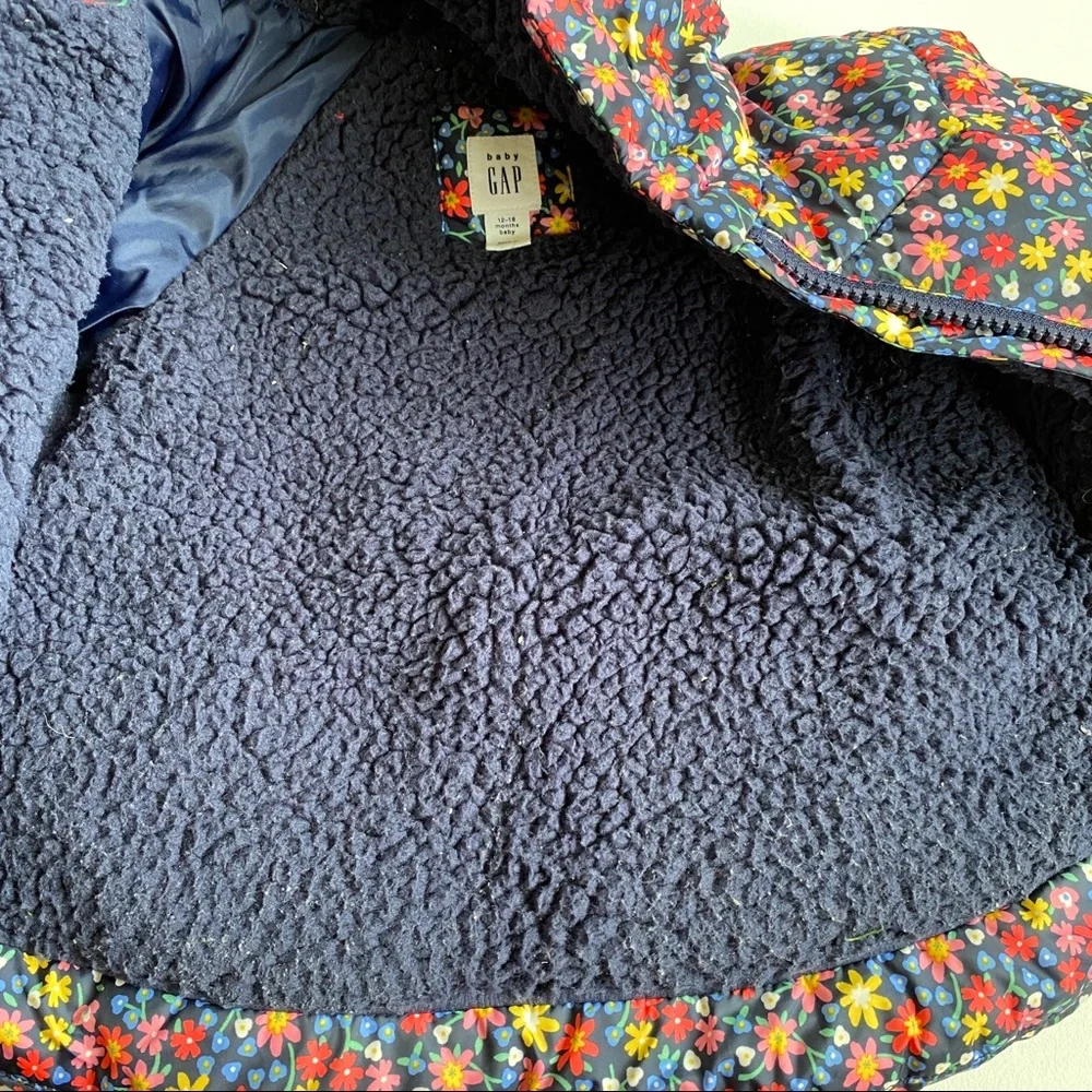 GAP Navy Floral Puffer Jacket with Hood